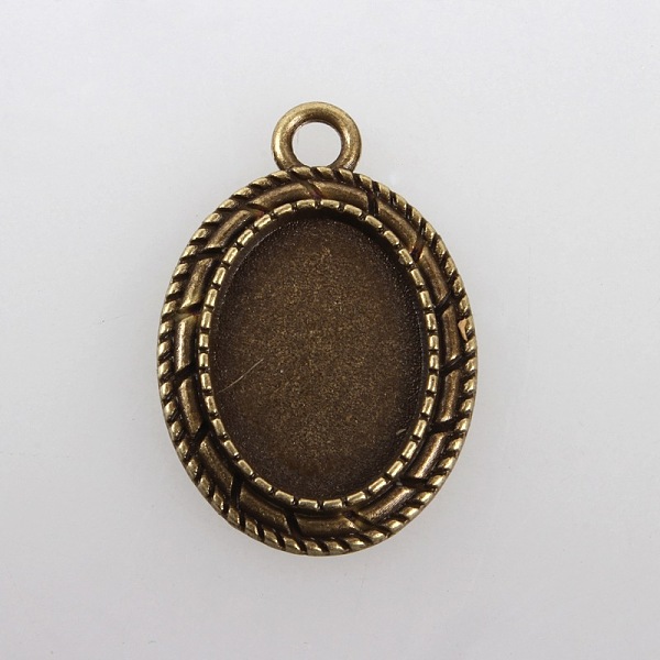 PandaHall Vintage Tibetan Style Alloy Pendant Cabochon Bezel Settings, Cadmium Free & Nickel Free & Lead Free, Antique Bronze, Oval Tray...