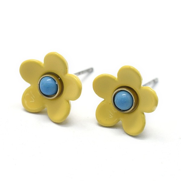 

PandaHall Spray Painted Brass Stud Earrings, with Synthetic Turquoise, Plastic Ear Nuts, Platinum, Yellow, 11mm, Pin: 0.5mm Synthetic...