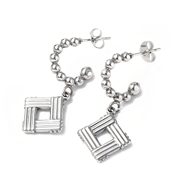 

PandaHall 304 Stainless Steel Rhombus Dangle Stud Earrings, Half Hoop Earrings for Women, Stainless Steel Color, 33.5mm, Pin: 0.8mm 304...