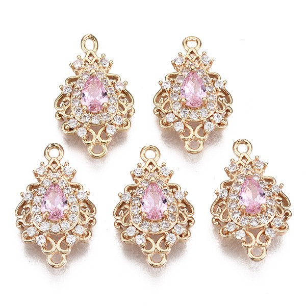 

PandaHall Brass Micro Pave Cubic Zirconia Links Connectors, with Glass, Long-Lasting Plated, Teardrop, Light Gold, Pink, 20x12x5mm, Hole...