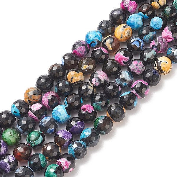 

PandaHall Natural Fire Crackle Agate Beads Strands, Dyed & Heated, Faceted, Round, Mixed Color, 9~10mm, Hole: 1mm, about 37~39pcs/strand..., Multicolor