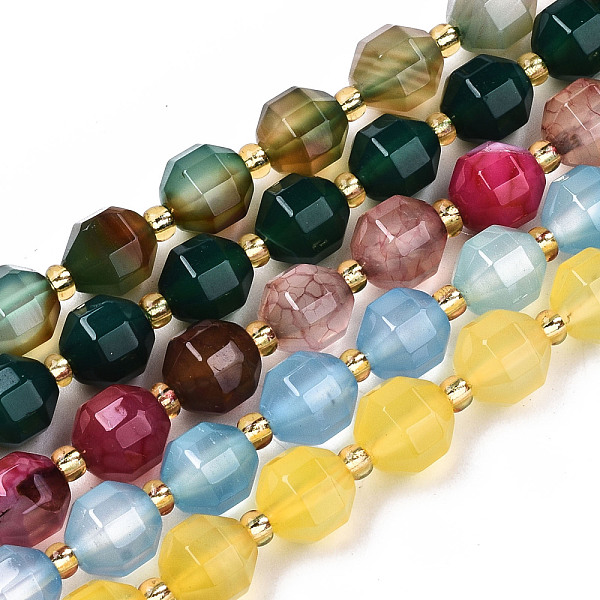 PandaHall Natural Agate Beads Strands, Faceted, with Seed Beads, Dyed, Round, Mixed Color, 10.5x9.5mm, Hole: 1.2mm, about 31~32pcs/strand...