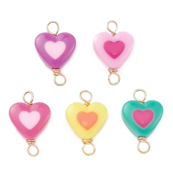 

PandaHall Opaque Resin Connector Charms, Heart Links with Copper Wire Loops, Mixed Color, Light Gold, 27x17x11mm, Hole: 3.5mm Resin Heart