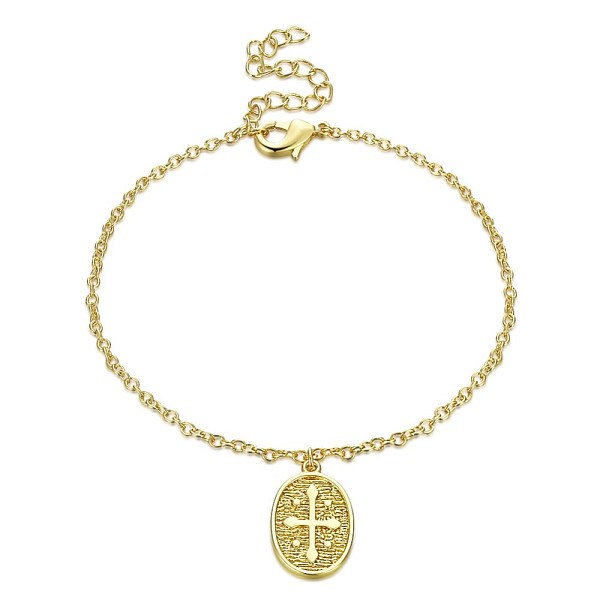 

PandaHall Trendy Brass Charm Bracelets, Oval with Cross, Golden, 7-1/2 inch(190mm) Brass