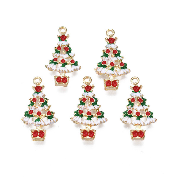 

PandaHall Rack Plating Alloy Enamel Pendants, Cadmium Free & Nickel Free & Lead Free, Light Gold, Christmas Tree, Dark Red, 29x15.5x3mm...
