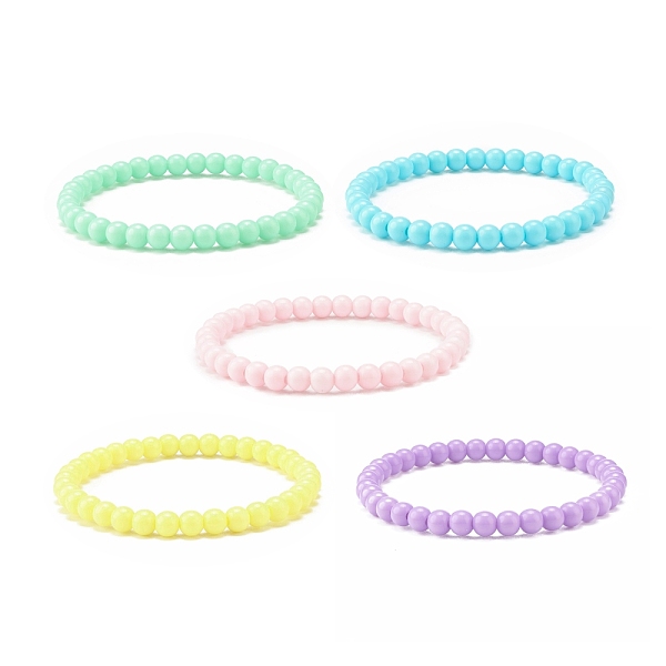 Bonbonfarbenes Rundes Stretch-Armband Aus Acryl Mit Perlen Für Frauen