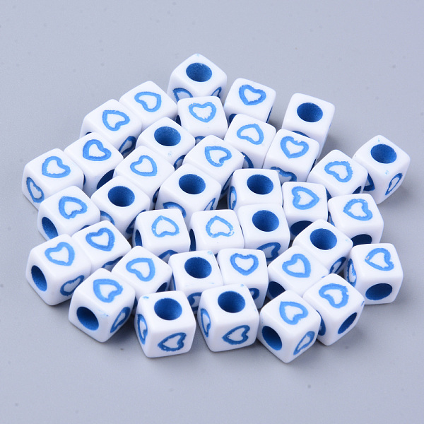 

PandaHall Opaque White Acrylic European Beads, Large Hole Beads, Cube with Heart, Cornflower Blue, 7x7x7mm, Hole: 4mm, about...