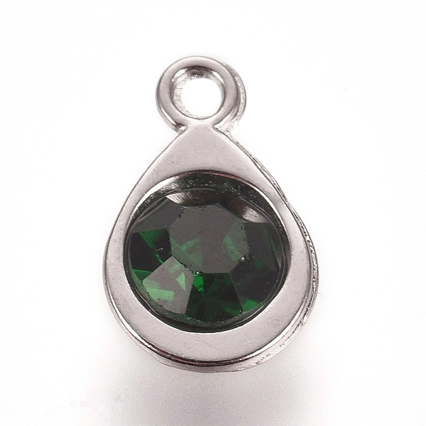 

PandaHall Faceted Glass Charms, with Platinum Plated Alloy Findings, Teardrop, May Birthstone Charms, Emerald, 11.3x7.2x4.2mm, Hole: 1.2mm..., Green