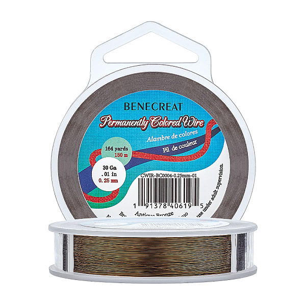 

PandaHall Round Copper Wire for Jewelry Making, Antique Bronze, 0.25mm, 30 Gauge, about 492.12 Feet(150m)/roll Copper Round