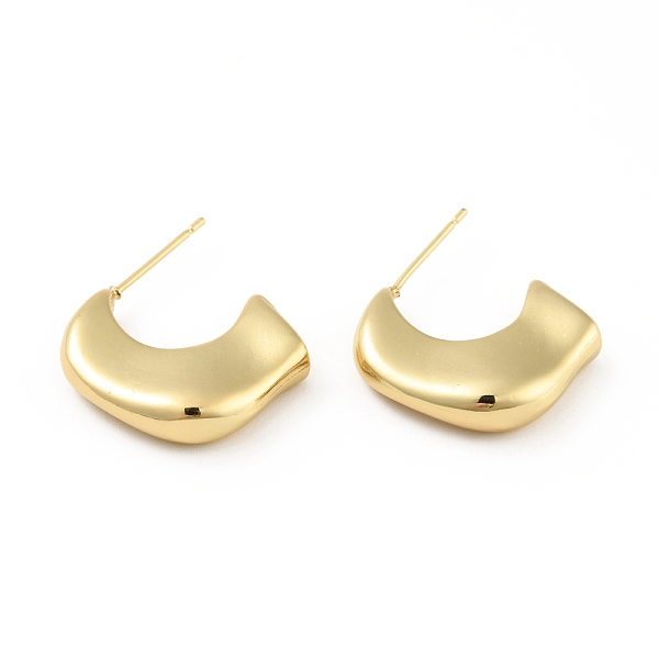 

PandaHall Brass Chunky Stud Earrings, Half Hoop Earrings for Women, Real 18K Gold Plated, 20x19x5mm, Pin: 0.7mm Brass Twist