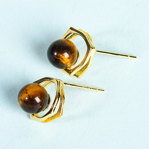 

PandaHall Natural Tiger Eye Studs Earrings, Jewelry for Women, Golden, 9.8mm Tiger Eye