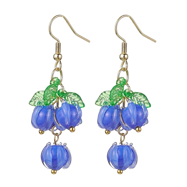 

PandaHall Flower Glass Dangle Earrings, Acrylic Cluster Earrings with 304 Stainless Steel Earring Pins, Royal Blue, 52.5x20mm Glass Flower