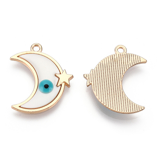 

PandaHall Rack Plating Alloy Resin Pendants, Evil Eye Moon Charms, with Enamel, Light Gold, Cadmium Free & Nickel Free & Lead Free, White...
