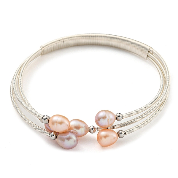 

PandaHall Three-Loops Brass & Natural Freshwater Pearl Beaded Wrap Bracelets for Women, Colorful, Inner Diameter: 2 inch(5.2cm) Pearl