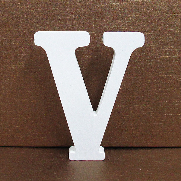 

PandaHall Letter Wooden Ornaments, for Home Wedding Decoration Shooting Props, Letter.V, 100x100x15mm Wood Letter V White