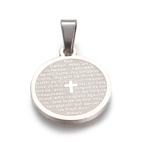 

PandaHall 304 Stainless Steel Pendants, Flat Round with Lord's Prayer Cross, Stainless Steel Color, 21x18x1.5mm, Hole: 6x4mm 304 Stainless...