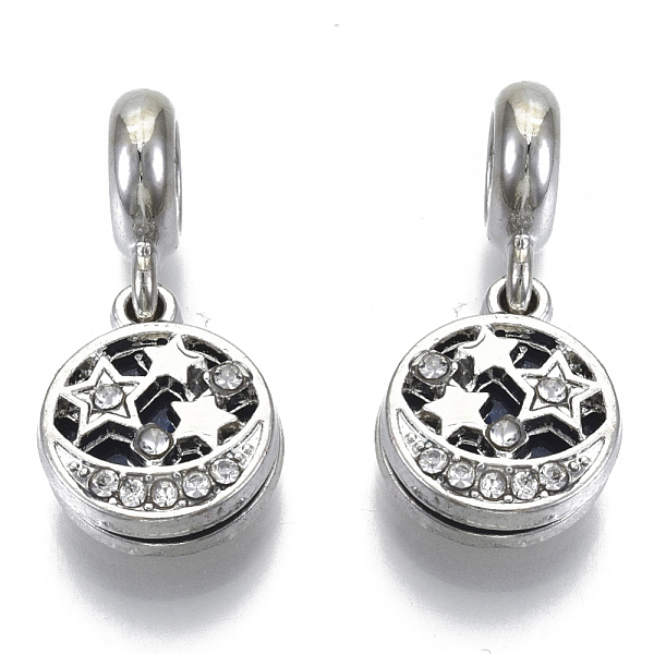 

PandaHall Alloy European Dangle Charms, with Crystal Rhinestone and Enamel, Large Hole Pendants, FLat Round, Platinum, Prussian Blue, 24mm...