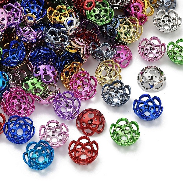 UV Plated ABS Bead Caps, Flower, Mixed Color, 17x16.5x9mm, Hole: 3.5mm