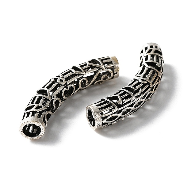 

PandaHall Tibetan Style Alloy Curved Tube Beads, Curved Tube Noodle Beads, Hollow, Antique Silver, 51.5x9mm, Hole: 5.7mm Alloy Tube