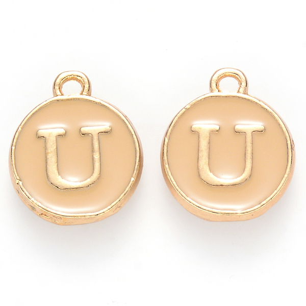

PandaHall Golden Plated Alloy Enamel Charms, Cadmium Free & Lead Free, Enamelled Sequins, Flat Round with Letter, Wheat, Letter.U, 14x12x2mm..., Orange