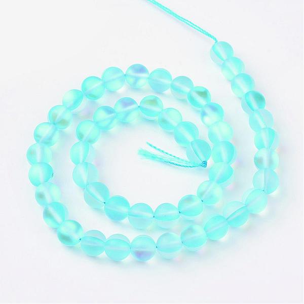 

PandaHall Synthetic Moonstone Beads Strands, Holographic Beads, Dyed, Frosted, Round, Deep Sky Blue, 8mm, Hole: 1mm, about 45~47pcs/strand...