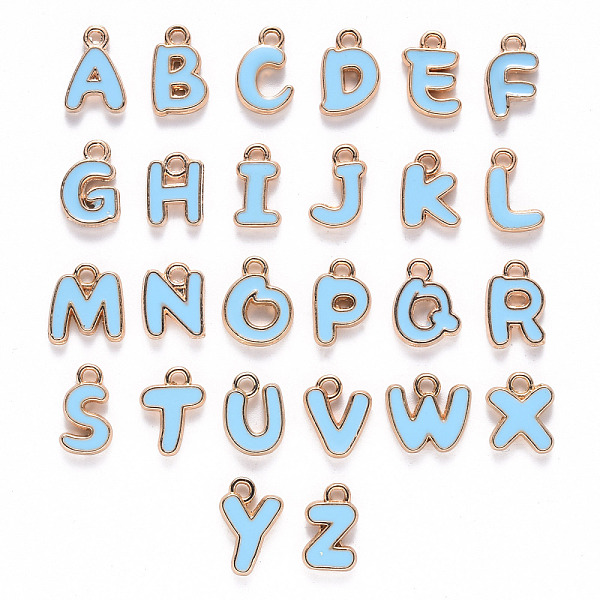 

PandaHall Alloy Enamel Charms, Enamelled Sequins, Cadmium Free & Nickel Free & Lead Free, Light Gold, Alphabet Shape, Letter A~Z, Light Sky...