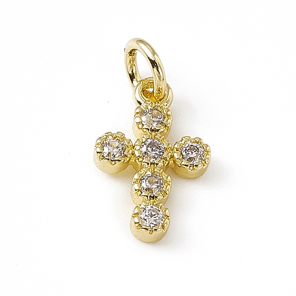 

PandaHall Brass Micro Pave Clear Cubic Zirconia Charms, with Open Jump Rings, Religion Cross, Real 18K Gold Plated, 12x7.5x2mm, Jump Ring...
