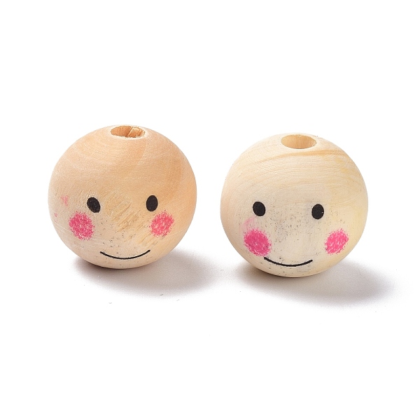 

PandaHall (Defective Closeout Sale: Imprinted), Natural Wood Beads, Large Hole Beads, Round with Smile Face, PapayaWhip, 24x23mm, Hole: 5mm..., Orange