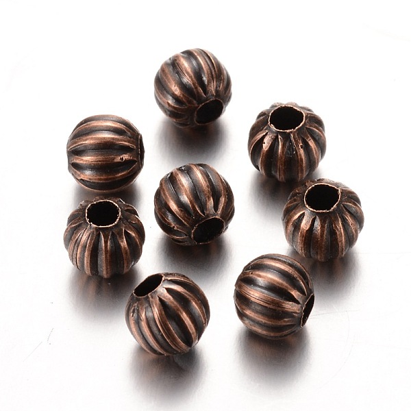 

PandaHall Iron Spacer Beads, Nickel Free, Pumpkin, Red Copper, about 6mm in diameter, hole:2mm Iron Round
