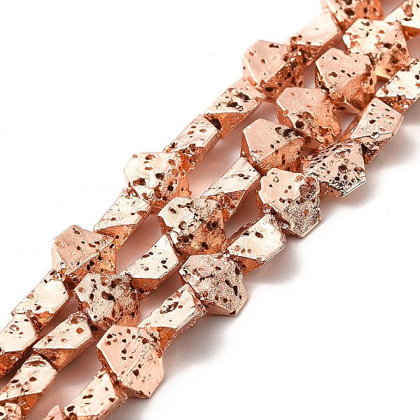 

PandaHall Electroplated Natural Lava Rock Beads Strands, Hexagon, Rose Gold Plated, 5.5x6.5x3mm, Hole: 1mm, about 67~70pcs/strand...