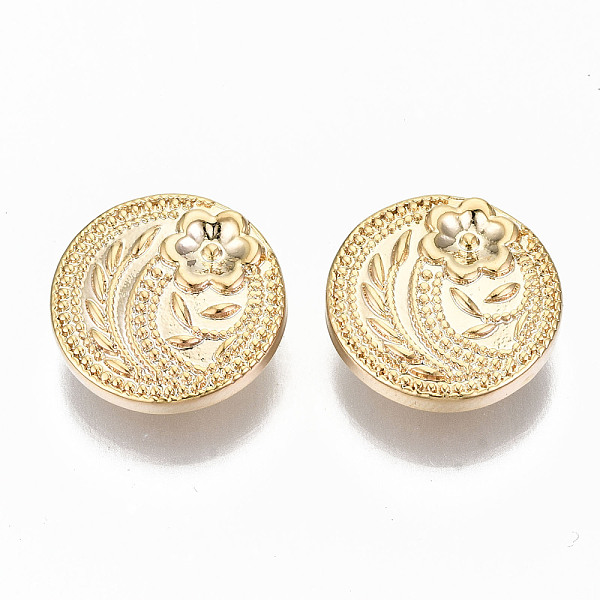 

PandaHall Brass Shank Buttons, Nickel Free, Flat Round with Flower, Real 18K Gold Plated, 17x6mm, Hole: 2mm Brass Flat Round