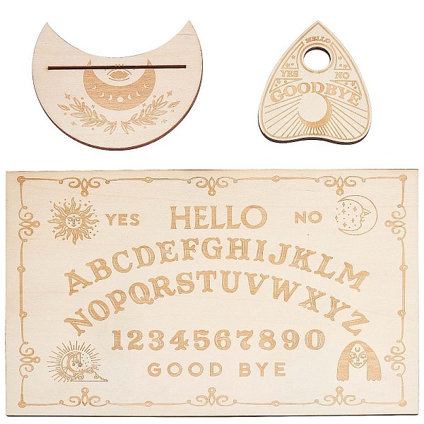 

PandaHall Wooden Witch Craft Sets, including Moon Shape Tarot Card Stand Holder, Rectangle Pendulum Board, Heart Shape Crystal Ball Stand..., Orange