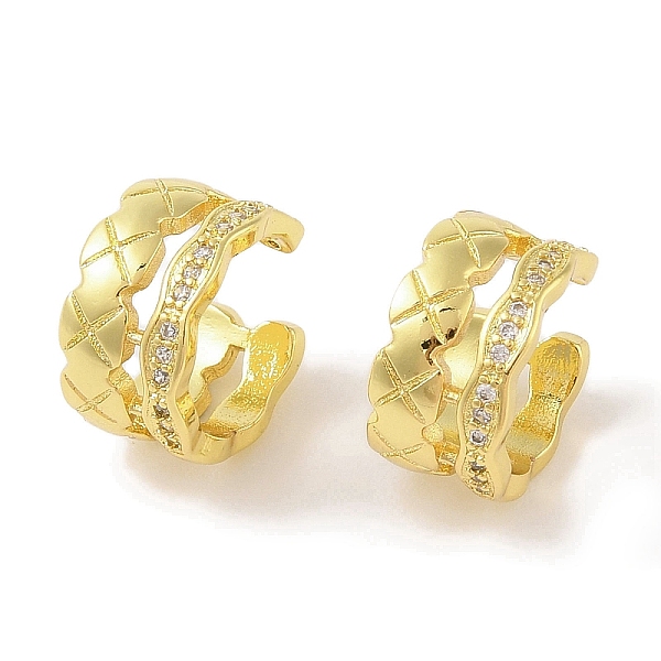 

PandaHall Brass Micro Pave Clear Cubic Zirconia Cuff Earrings for Women, Real 18K Gold Plated, 12.5x7.5mm Brass Clear