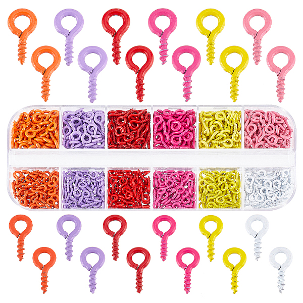 

PandaHall 720Pcs 12 Style Spray Painted Iron Screw Eye Pin Peg Bails, For Half Drilled Beads, Cadmium Free & Nickel Free & Lead Free..., Multicolor