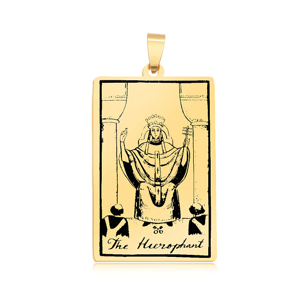 

PandaHall 201 Stainless Steel Pendants, Laser Engraved Pattern, Tarot Card Pendants, Golden, The Hierophant or the Pope V, 40x24x1mm, Hole...