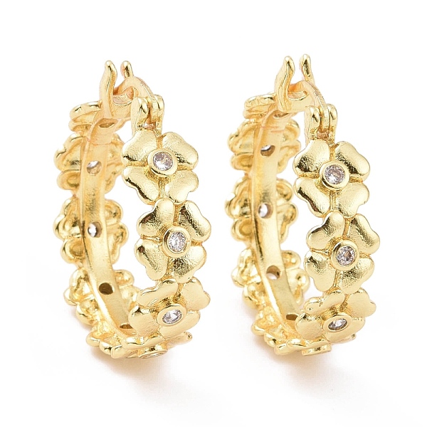 PandaHall Clear Cubic Zirconia Flower Wrap Hoop Earrings, Rack Plating Brass Jewelry for Women, Cadmium Free & Lead Free, Golden...