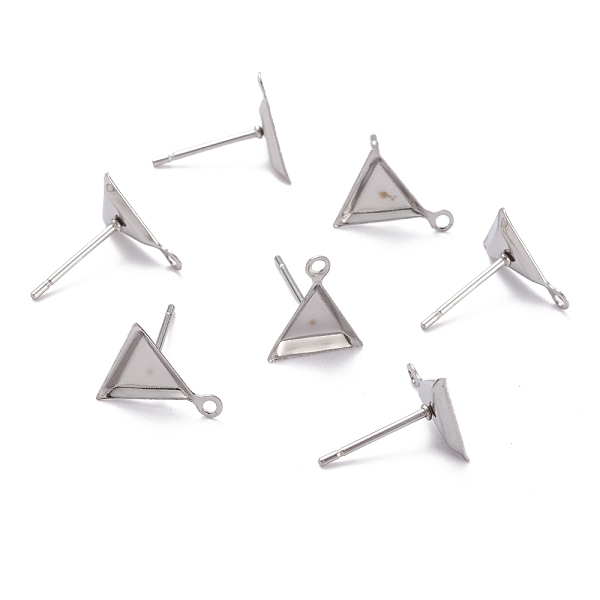 

PandaHall 304 Stainless Steel Stud Earring Settings, with Loop, Triangle, Stainless Steel Color, 10x9x1mm, Hole: 1.2mm, Tray: 6x5mm, Pin...