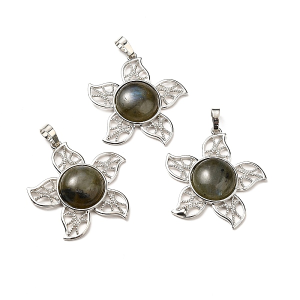 

PandaHall Natural Labradorite Pendants, Flower Charms, with Rack Plating Platinum Tone Brass Findings, Cadmium Free & Lead Free...