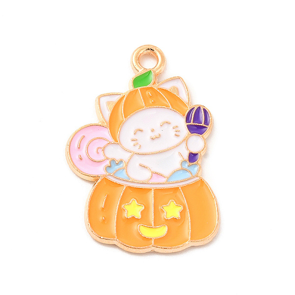 

PandaHall Halloween Theme Alloy Enamel Pendants, Light Gold, Cat Pattern, 25x16x1mm, Hole: 1.6mm Alloy+Enamel Cat Shape Orange