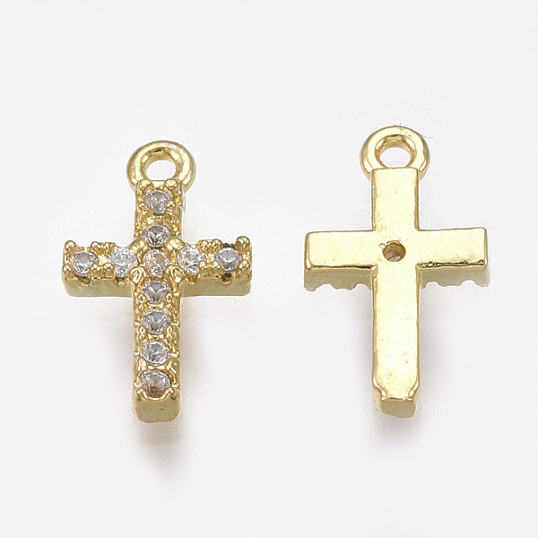 

PandaHall Cubic Zirconia Tiny Cross Charms, with Brass Findings, Clear, Real 18K Gold Plated, 11x6.5x2mm, Hole: 0.8mm Brass+Cubic Zirconia...