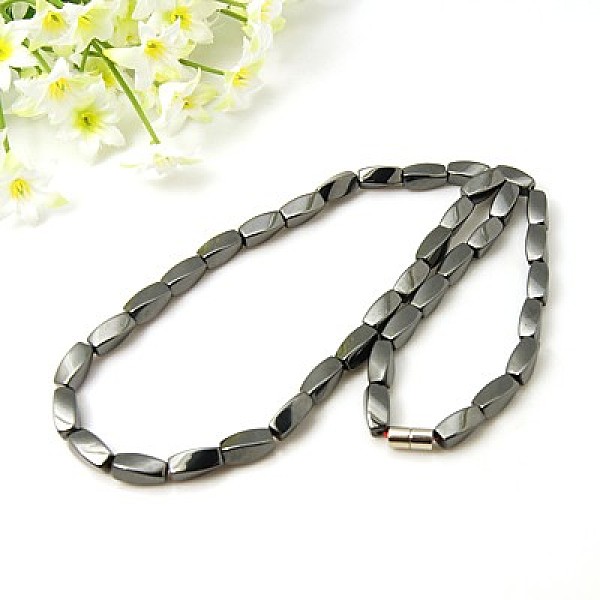 

PandaHall Magnetic Synthetic Hematite Necklaces, with Twist Beads and Brass Magnetic Clasps, Black, 20 inch Hematite Black