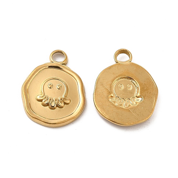 

PandaHall Ion Plating(IP) 304 Stainless Steel Pendants, Flat Round with Octopus Charm, Real 18K Gold Plated, 16x13x2mm, Hole: 2mm 304...