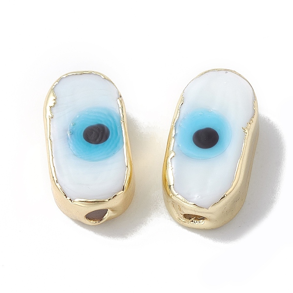 

PandaHall Brass Beads, with Enamel, Real 18K Gold Plated, Oval with Evil Eye, White, 14x8x6mm, Hole: 1.4mm Brass+Enamel Oval White