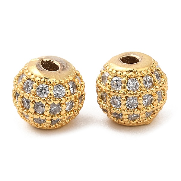 

PandaHall Brass Micro Pave Clear Cubic Zirconia Beads, Round, Real 18K Gold Plated, 6.5x5.5mm, Hole: 1.6mm Brass+Cubic Zirconia Round Clear