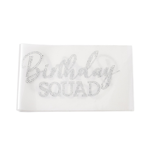 

PandaHall Word Birthday Squad Hotfix Rhinestone, Resin Rhinestones, with Hot Melt Adhesive Back, for Garment T-shirt Accessories, Crystal..., Clear
