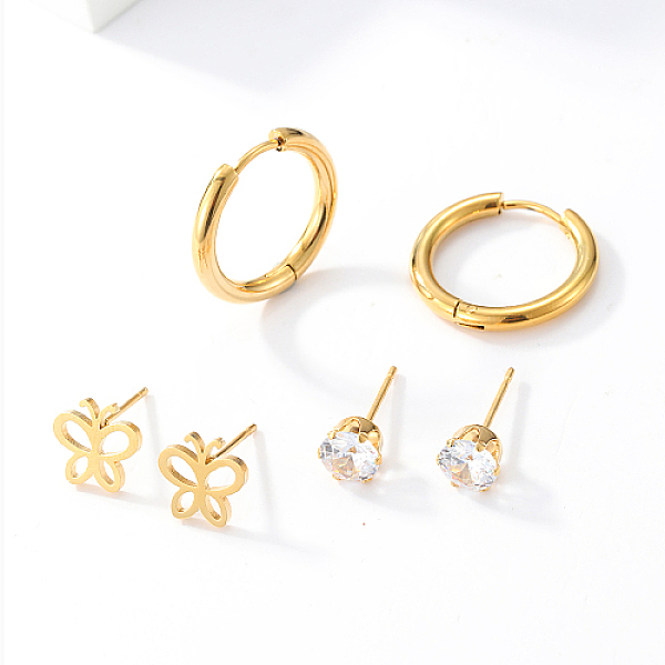 

PandaHall Random Style Stainless Steel Huggie Hoop Earring & Stud Earring Sets, Jewelry for Women, Real 18K Gold Plated, Butterfly, 7~20mm...