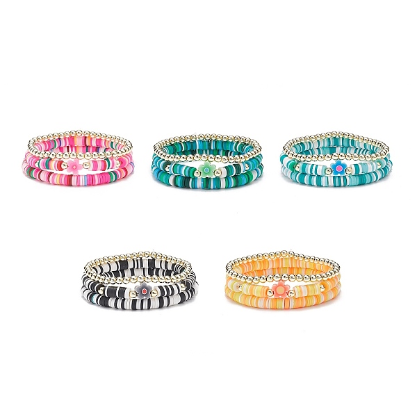 

PandaHall 3Pcs Handmade Polymer Clay Heishi Surfer Stretch Bracelets Set with Flower Beaded, Synthetic Hematite Beaded Preppy Bracelets for..., Multicolor