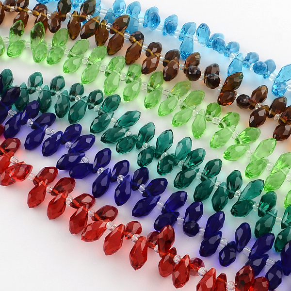 

PandaHall Faceted Teardrop Transparent Glass Bead Strands, Mixed Color, 12x6mm, Hole: 1mm, about 95~100pcs/strand, 15.7 inch Glass Teardrop..., Multicolor