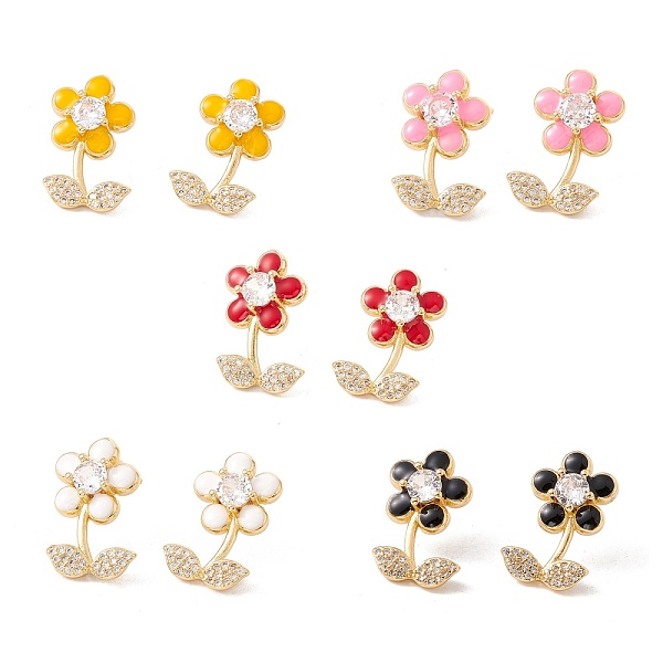 

PandaHall Enamel Flower of Life Stud Earrings with Clear Cubic Zirconia, Rack Plating Brass Jewelry for Women, Cadmium Free & Lead Free..., Multicolor
