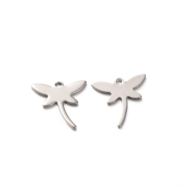 

PandaHall 201 Stainless Steel Dragonfly Charms, Stainless Steel Color, 11.5x11.5x0.5mm, Hole: 1mm 201 Stainless Steel Dragonfly